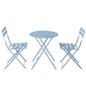 Blue 3-Piece Steel Outdoor Bistro Set