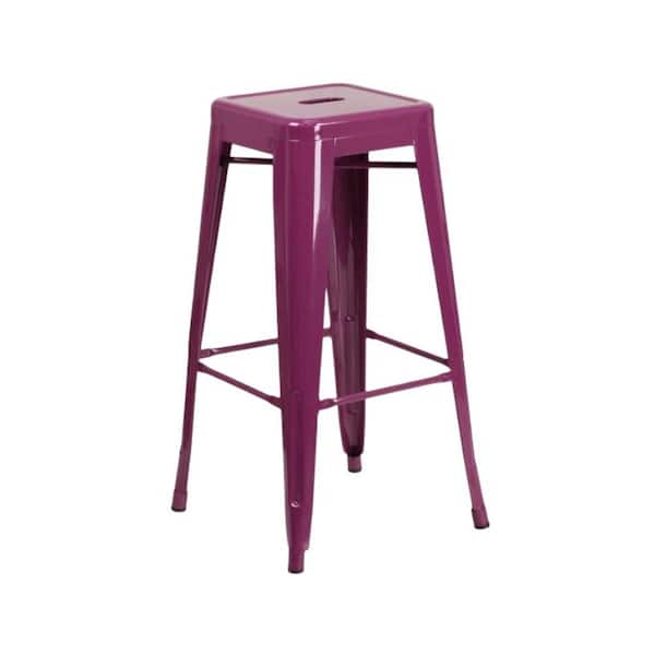 Afoxsos 12 in. W x 12 in. D x 30 in. H Purple Metal Outdoor Bar Stool Commercial Grade Backless Bar Chair