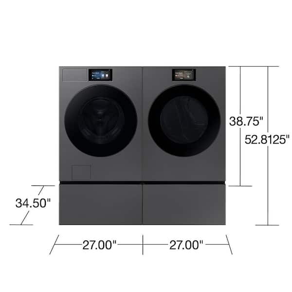 27 in. Bespoke Front Load Laundry Pedestal in Black Stainless Steel with Storage Drawer
