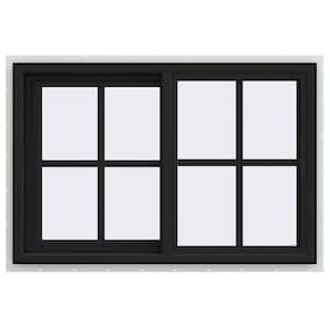 36 in. x 24 in. V-4500 Series Bronze FiniShield Vinyl Left-Handed Sliding Window with Colonial Grids/Grilles