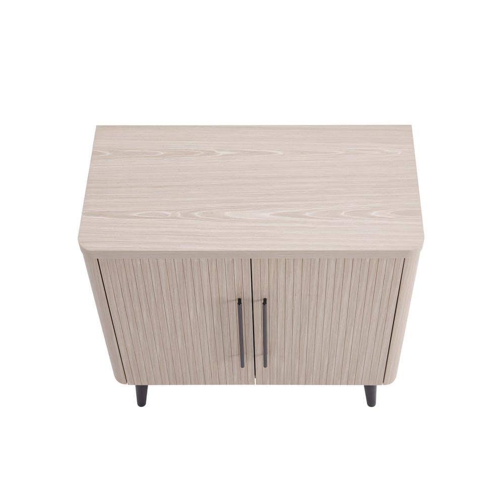 Whitewashed Oak Mid-Century Modern Office Cabinet with Adjustable Shelving