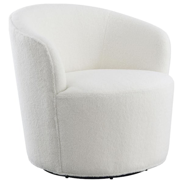 29.5 in. Swivel White Faux Fur Accent Armchair with Barrel Inspired Design