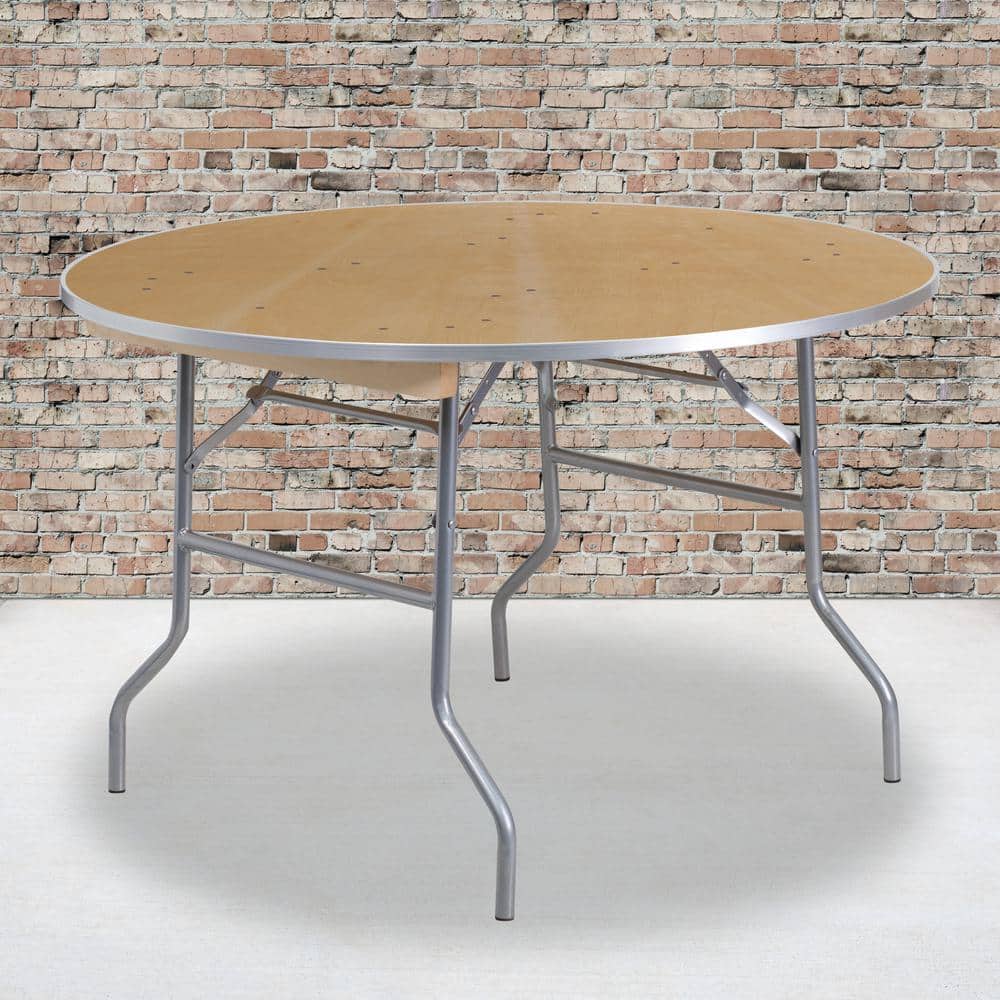 48 in. Natural Wood Tabletop Metal Frame Folding Table