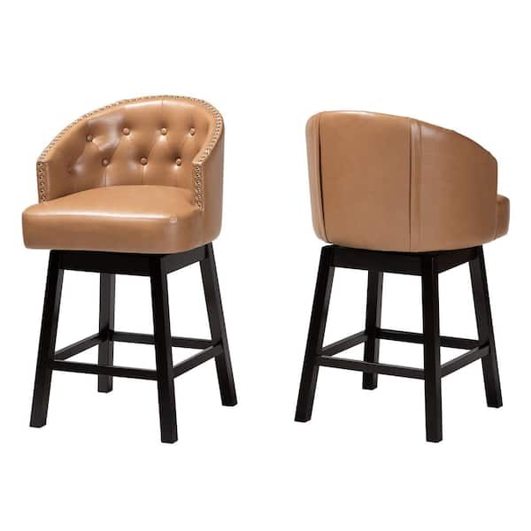 Baxton Studio Theron 37.2 in. Tan and Espresso Brown Wood Frame Counter Height Bar Stool (Set of 2)