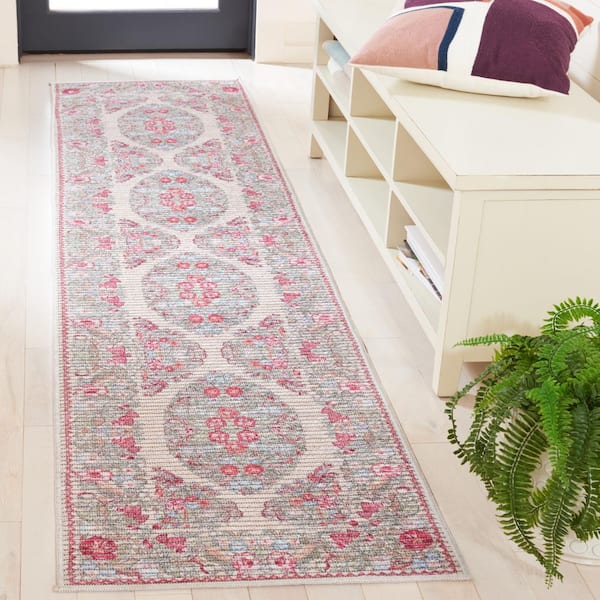 Besarabian Beige/Sage 2 ft. x 8 ft. Machine Washable Border Floral Runner Rug