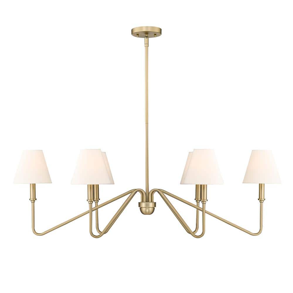 Brushed Champagne Bronze 6-Light Linear Pendant with Ivory Shades