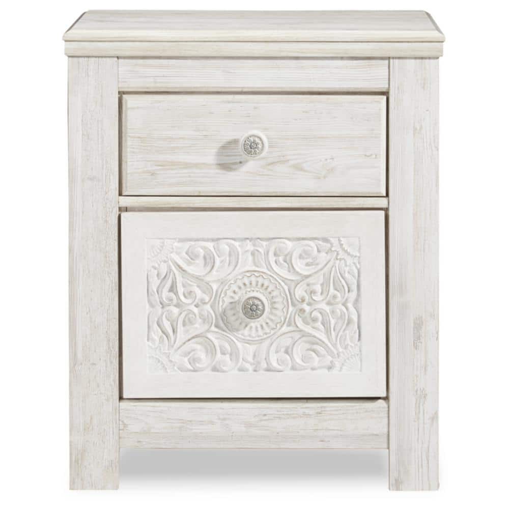 Charming French Country Whitewash 2-Drawer Nightstand with USB Charging