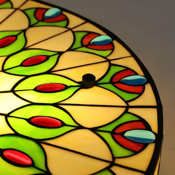 OUKANING 20 in. 4-Light Colorful Vintage Tiffany Flush Mount