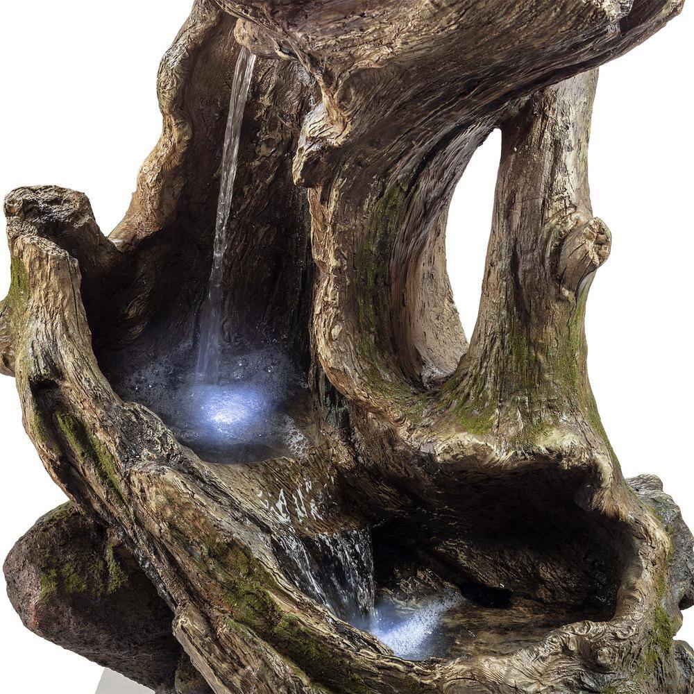 Curved Log Rainforest Waterfall Fountain with LED Lights