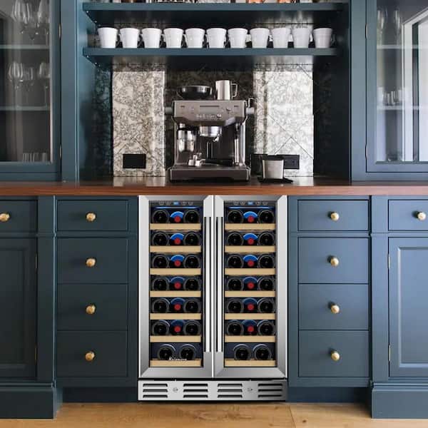 24 in. 40-Bottle Wine Cooler Built-In Two Door Dual Zone, Stainless Steel Door and Handle