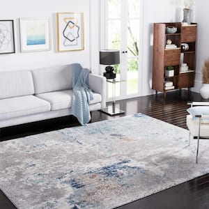 Aston Gray/Blue 8 ft. x 10 ft. Geometric Distressed Area Rug