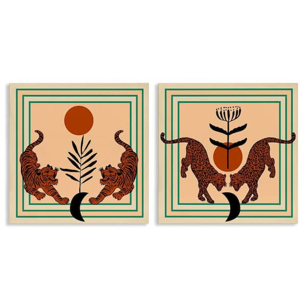Stupell Industries Boho Symmetrical Wild Cats by Melissa Wang 2 Pieces Unframed Animal Graphic Art Print 17 in. x 17 in.
