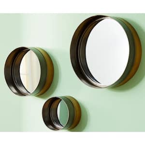 16 in. x 16 in. Round Framed Dark Brown Wall Mirror (Set of 3)