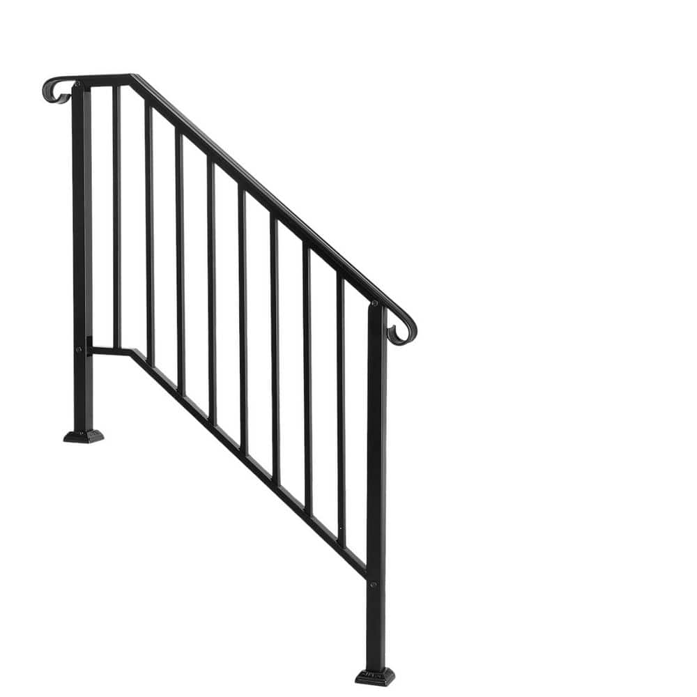 Wrought Iron Handrail for Outdoor Steps Fits 3 or 4 Steps Black Stair Railing for Concrete or Wooden Stairs price history on PriceWatchPro
