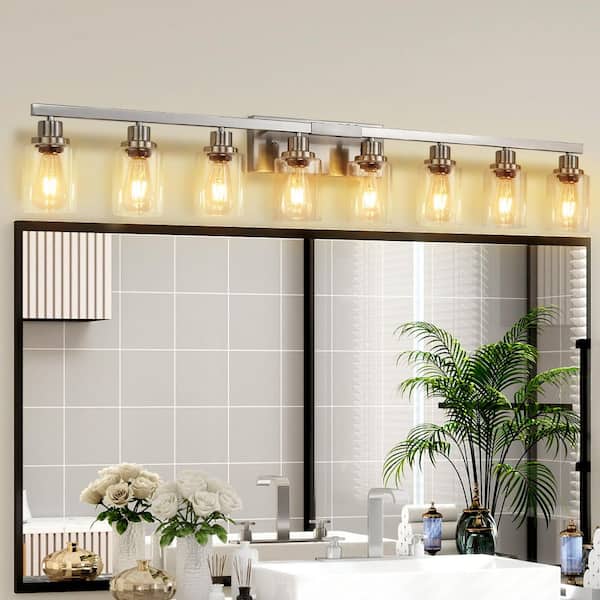 51 in. 8-Light Chrome Vanity Lights, Wall Sconces with Clear Glass Shades, Bathroom Lighting Fixture, Bulbs Not Included