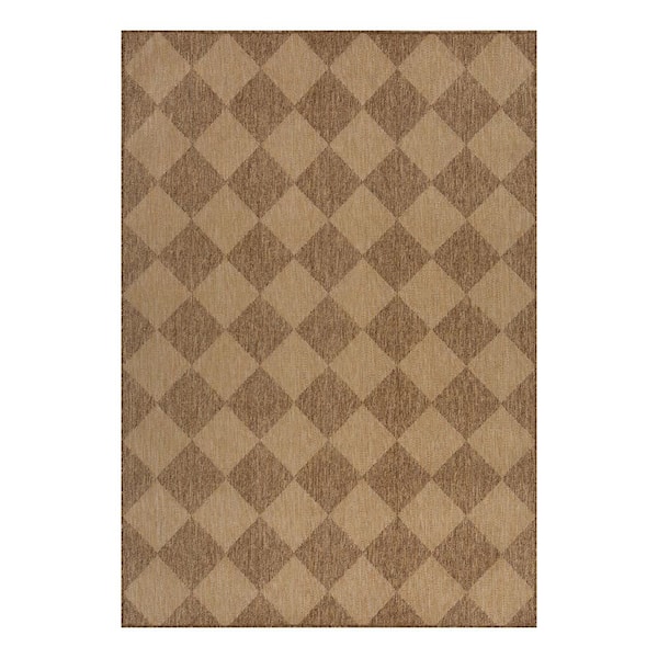 Beige/Brown Diamond 6 ft. x 9 ft. Indoor/Outdoor Area Rug