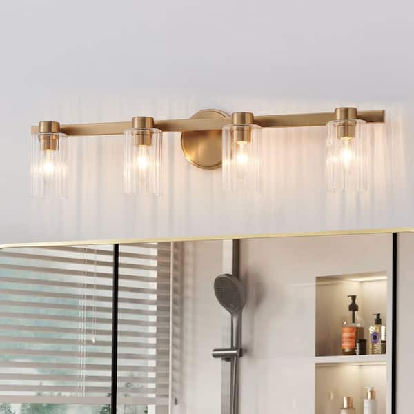 Bedminster 30-in. 4-light Champagne Gold Vanity Light with Clear Ribbed Glass Shades