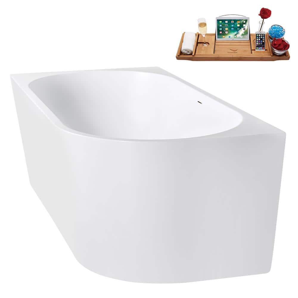 67" Glossy White Acrylic Freestanding Tub with Brushed Gold Trim