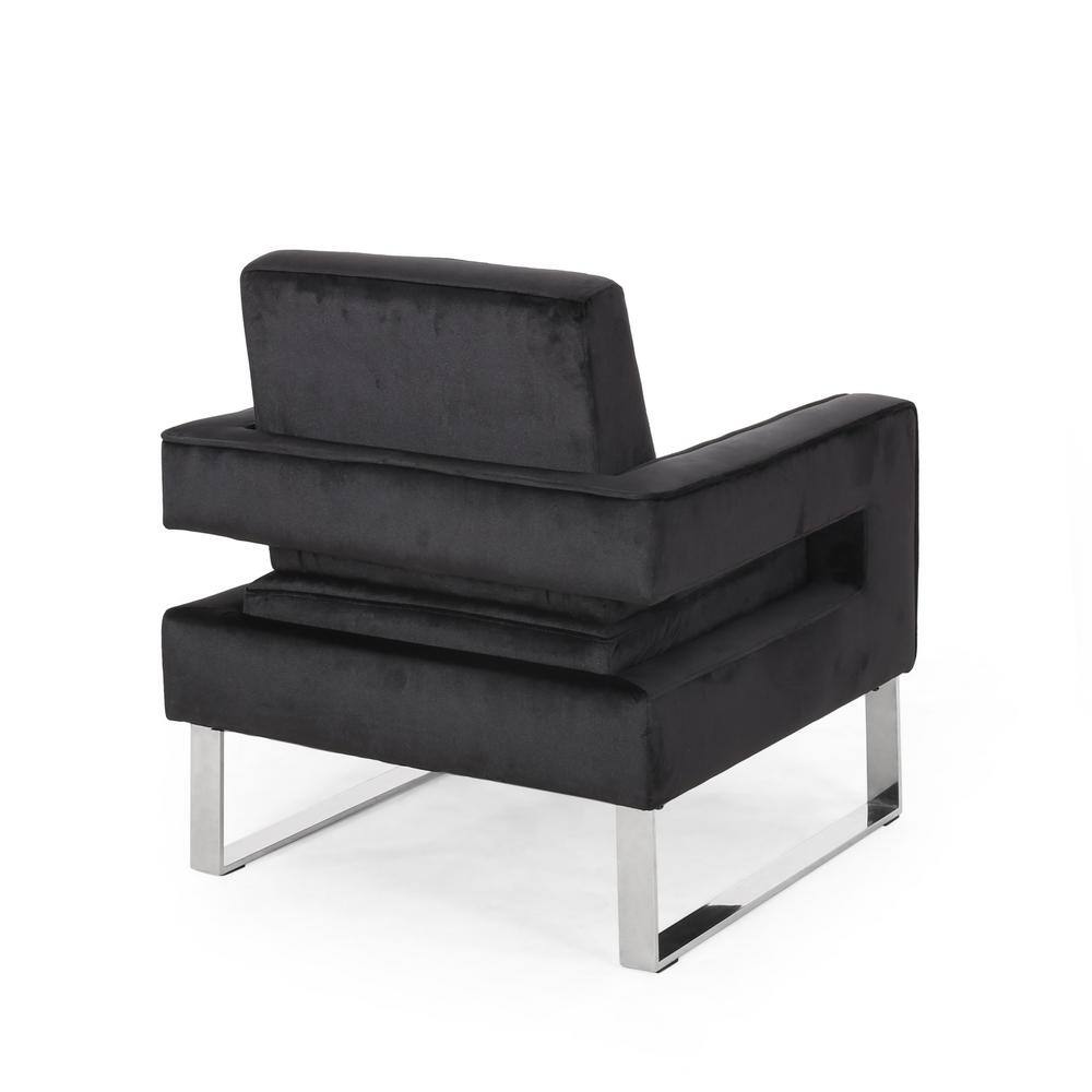 Black Velvet Geometric Club Accent Chair with Stainless Steel Legs
