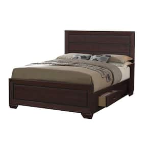 Brown Wooden Frame Queen Platform Bed with 4 Spacious Side Rail Drawers