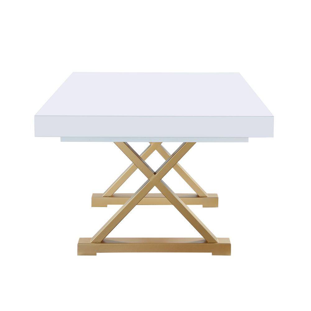 Tyrion White and Gold Extendable Rectangular Wood Dining Table