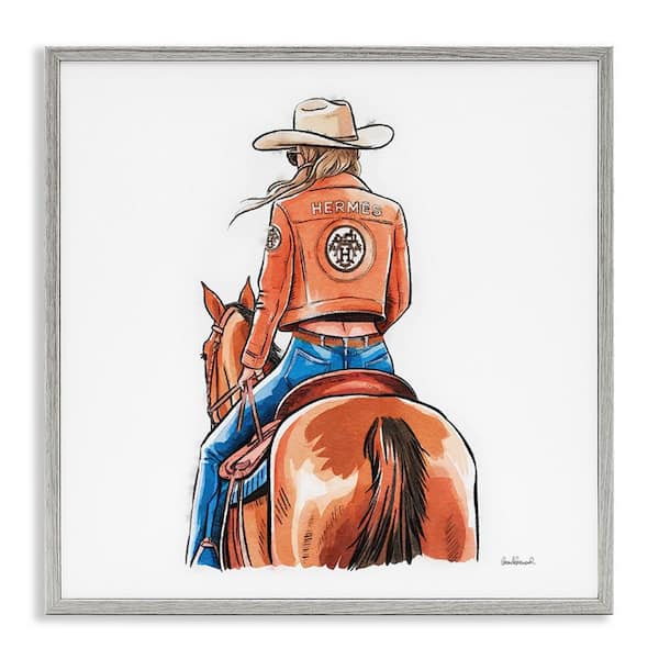 Stupell Industries Fashionable Chic Cowgirl by Amanda Greenwood Gray Framed People Giclee Art Print 12 in. x 12 in.