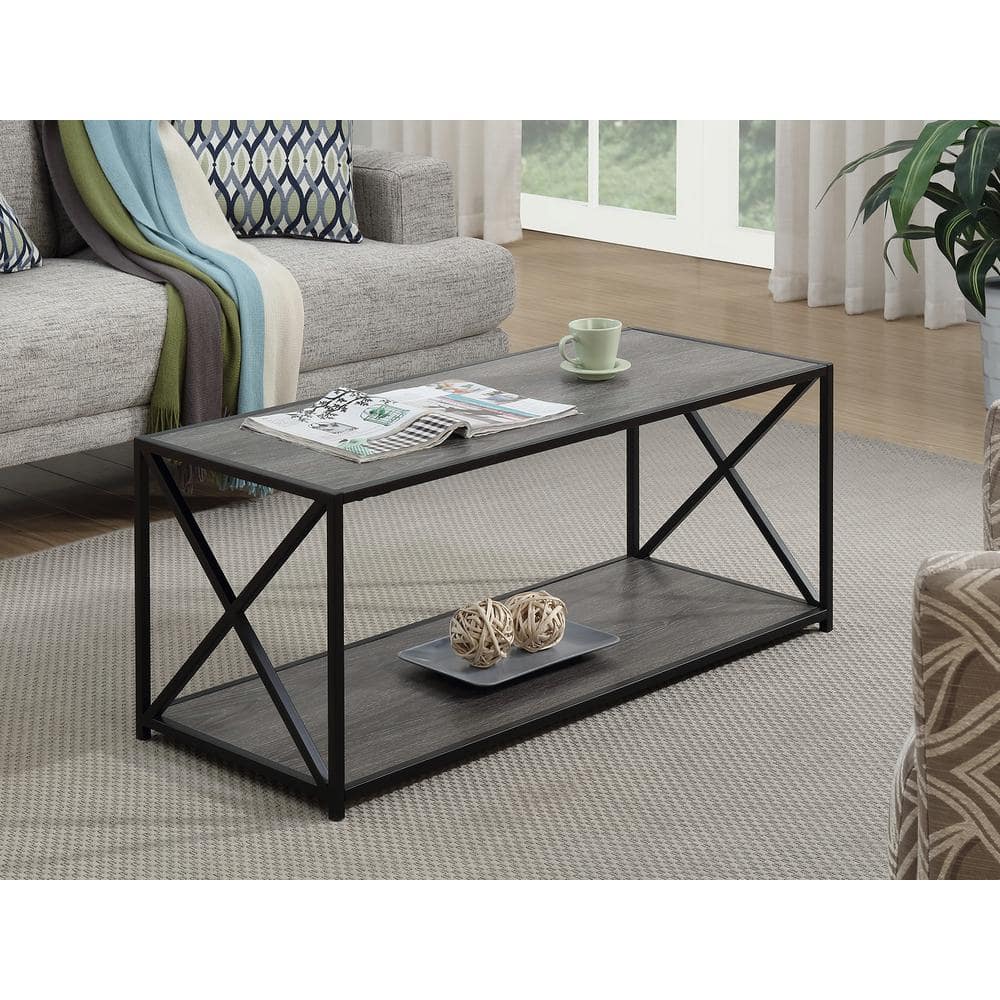 Tucson Weathered Gray Rectangular Wooden Coffee Table with Shelf