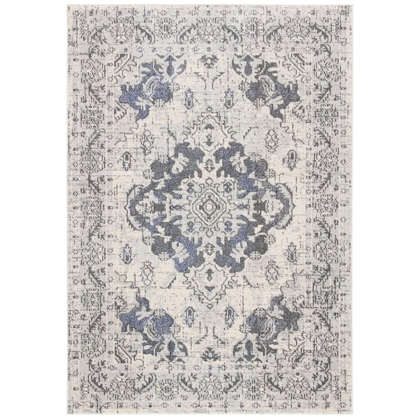 SAFAVIEH Monaco Ivory/Gray 9 ft. x 12 ft. Distressed Border Medallion Area Rug
