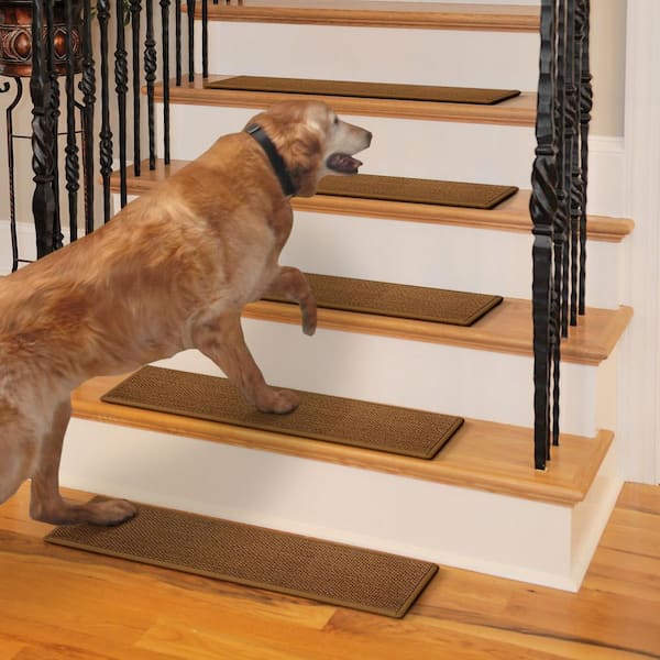 Coffee 8 in. x 30 in. Linen Stair Tread Cover (Set of 15)