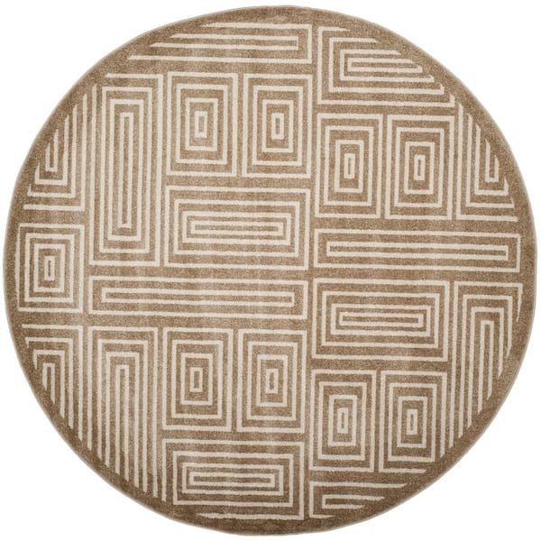 SAFAVIEH Amherst Wheat/Beige 7 ft. x 7 ft. Round Boxes Geometric Area Rug