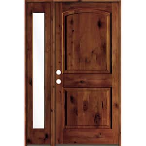 50 in. x 80 in. Knotty Alder 2-Panel Right-Hand/Inswing Clear Glass Red Chestnut Stain Wood Prehung Front Door
