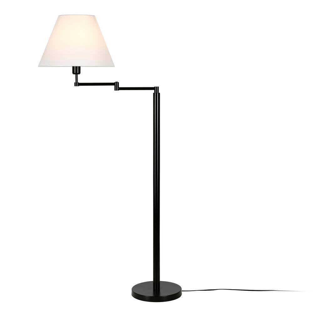 Blackened Bronze Adjustable Swing Arm Floor Lamp with White Shade