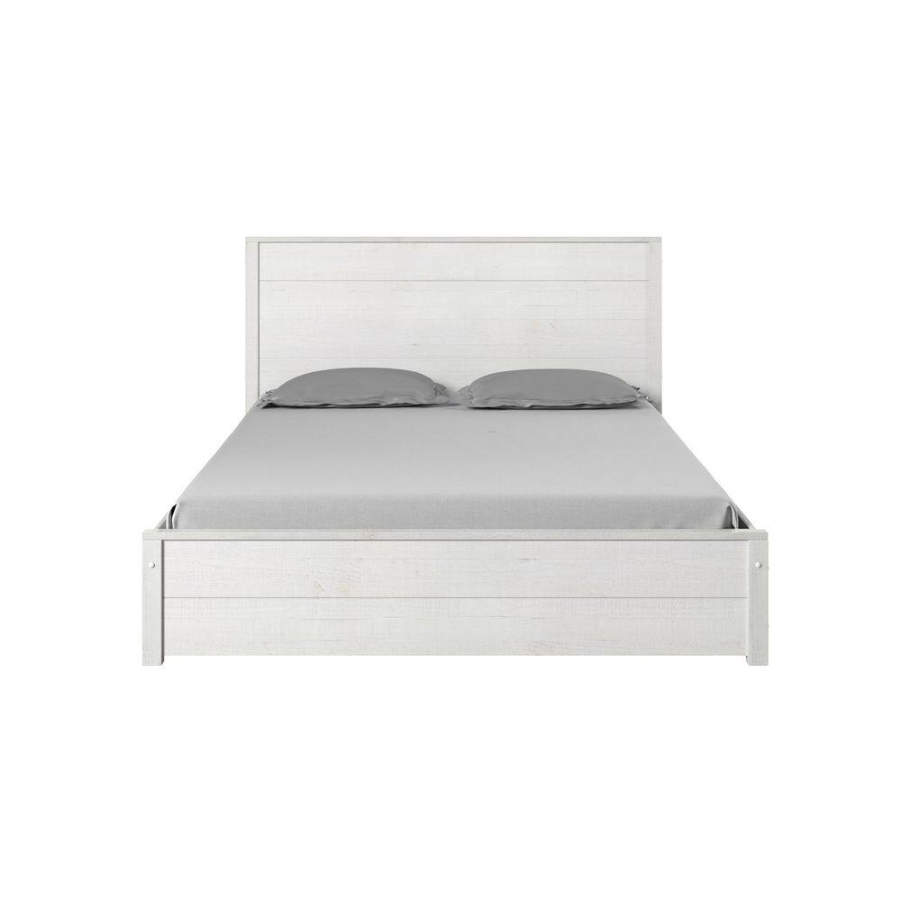 Hampton Coastal White Solid Pine Queen Bed Frame