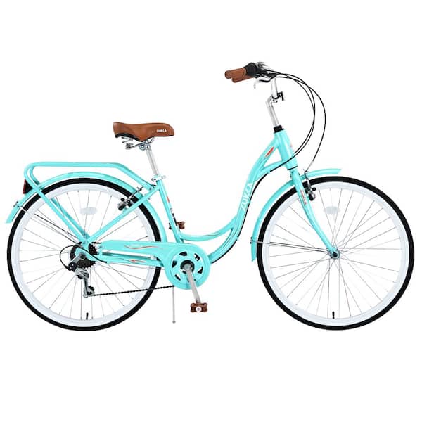 Kahomvis 26 in. 7-Speed Steel Ladies City Commuter Bike in Cyan