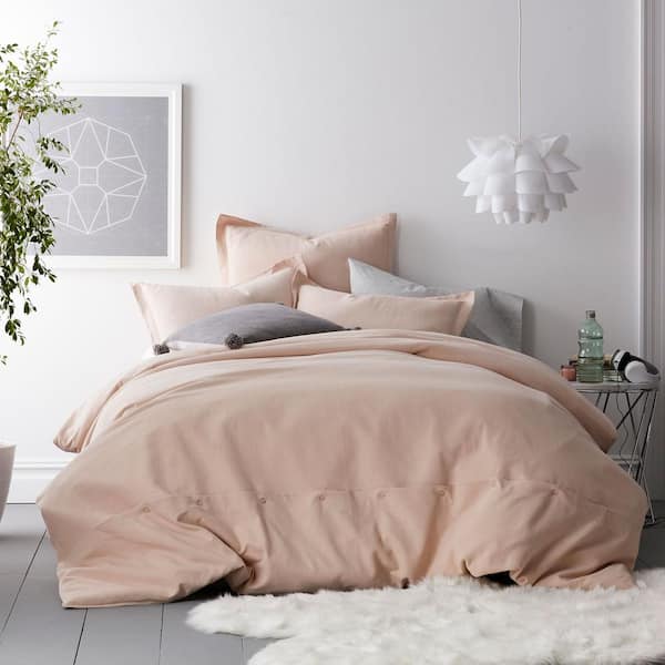Cstudio Home by The Company Store Asher 2-Piece Blush Solid Cotton Twin Duvet Cover Set