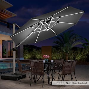 11 ft. Octagon Solar Powered LED Patio Umbrella Outdoor Round Large Cantilever Umbrella Heavy-Duty Sun Umbrella in Gray