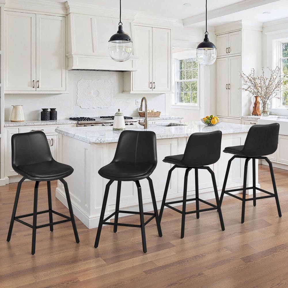 26 in. YANNISH Black Faux Leather Counter Height Stool Metal Frame Double-cushioned Swivel Bar Stool(Set Of 4) price history on PriceWatchPro
