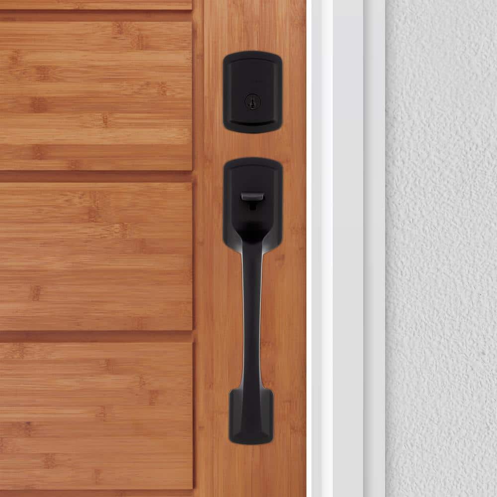 Matte Black Modern Entry Door Handle and Deadbolt Set