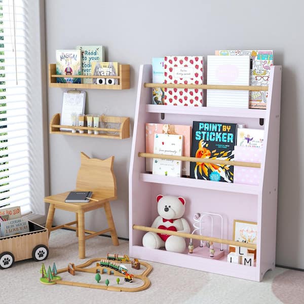 Pink 22.83 in. W x 31.50 in. H Wood Freestanding Magazine Rack