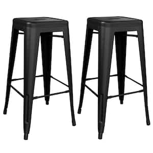 30 in. Black Metal, Backless, Zinc Plated, Outdoor Use Bar Stool (Set of 2)