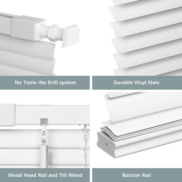 blanc801 White Cordless Light Filtering No Drill Horizontal Window Blinds