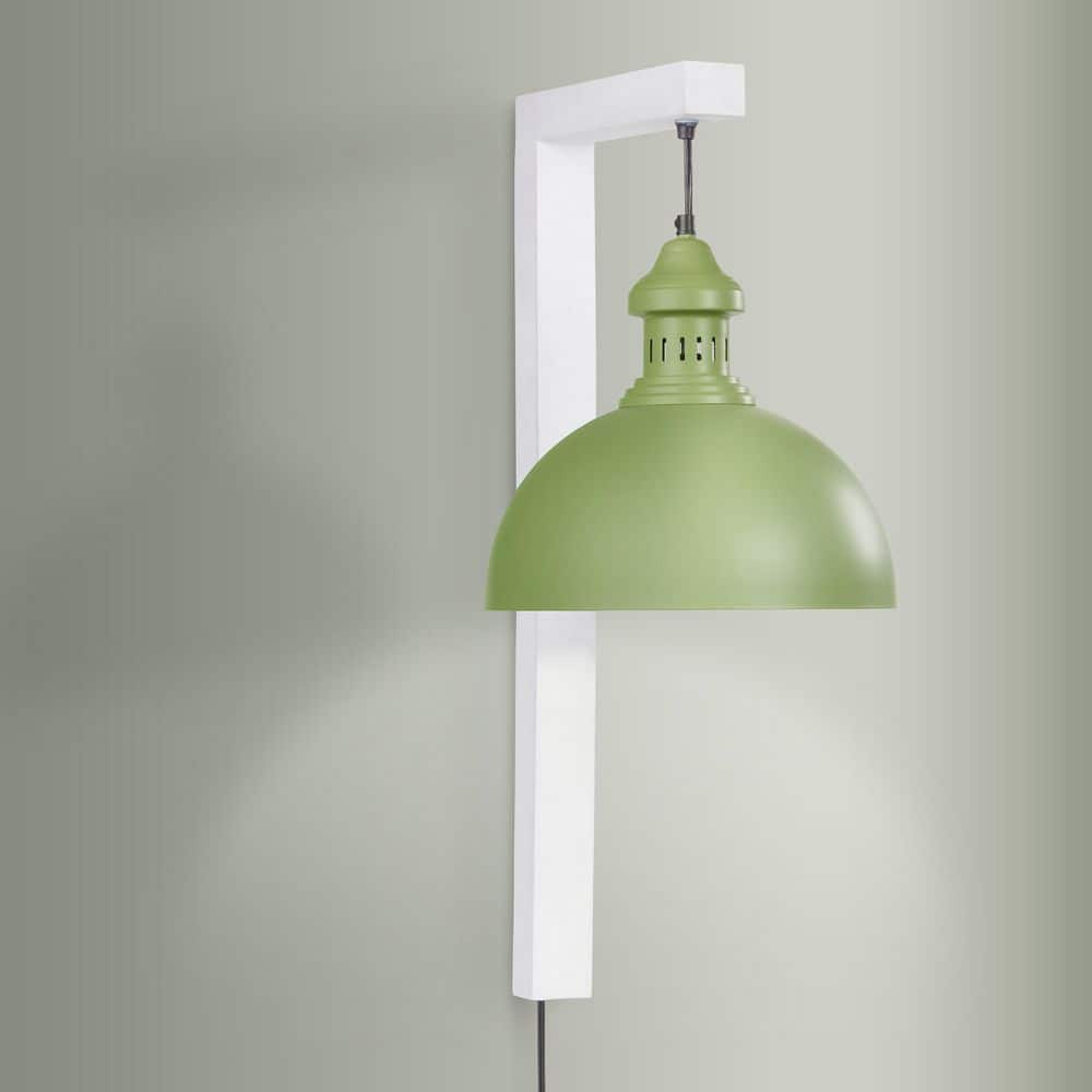 12 in. W Green and White 1-Light Industrial Plug In Sconce with Metal Dome Shade price history on PriceWatchPro