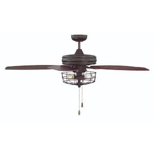 52 in. W x 18.31 in. H 3-Light Oil Rubbed Bronze Indoor Ceiling Fan with Metal Cage, Light Kit and Reversible Blades