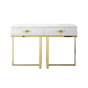 Maui 48 in. White/Gold Rectangle Wood Console Table with 2-Drawers