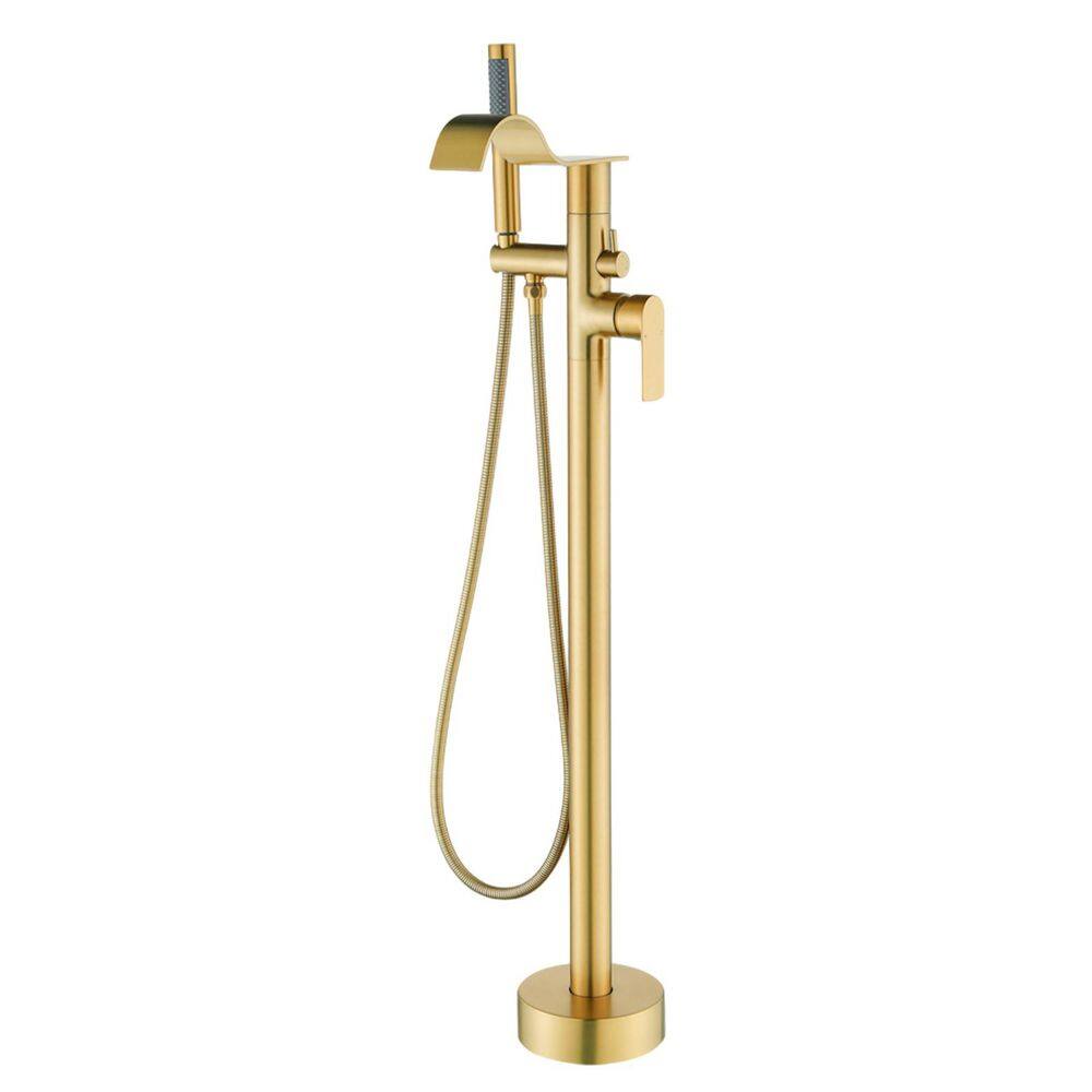 Single Handle Floor Mount Bathtub Faucet Freestanding Tub Filler Standing Shower Faucets with Handheld Shower in Gold price history on PriceWatchPro
