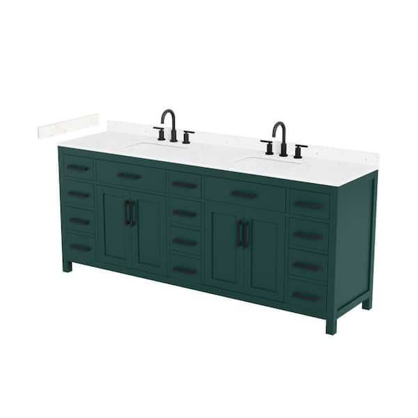 Beckett 84 in. Double Freestanding Green Bath Vanity with Carrara Cultured Marble Top