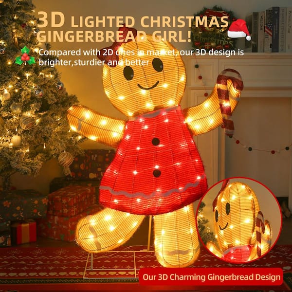 Starfree 42 in. 3D Gingerbread Girl Outdoor Christmas Decoration
