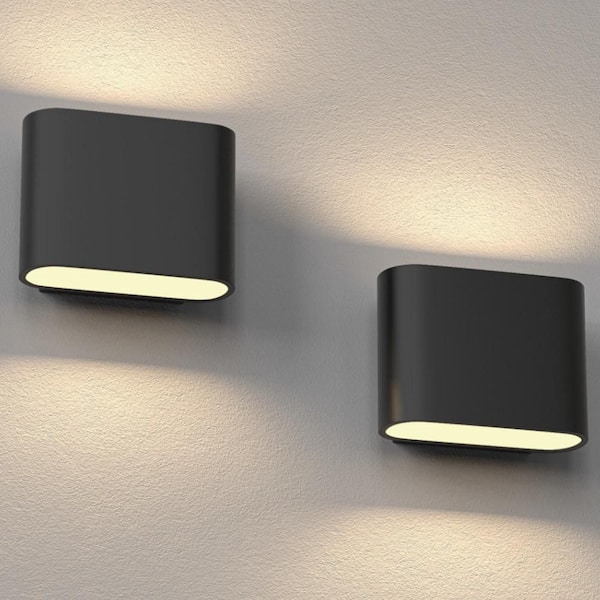 6 in. 1-Light Black LED Wall Sconces 2 Pack Indoor Wall Light Hardwired Up Down Lighting for Bedroom Living Room Hallway