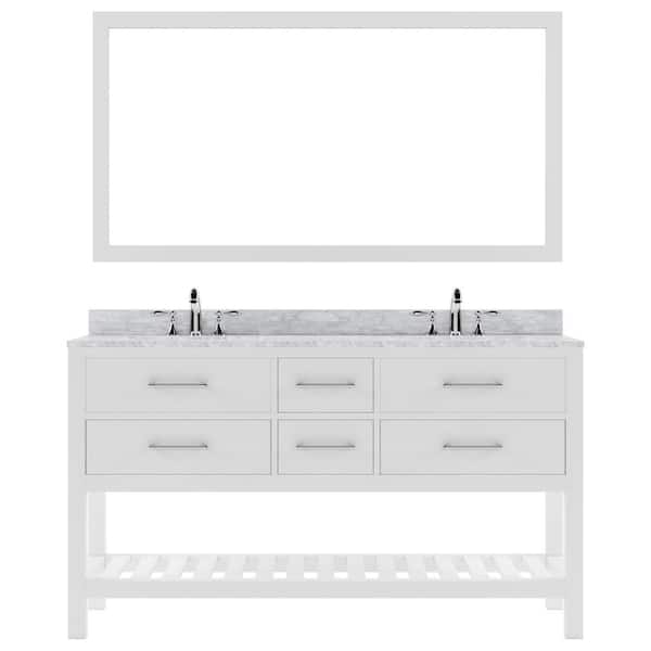 Virtu USA Caroline Estate 60 in. W x 22 in. D x 34 in. H Double Sink Bath Vanity in White with Marble Top and Mirror
