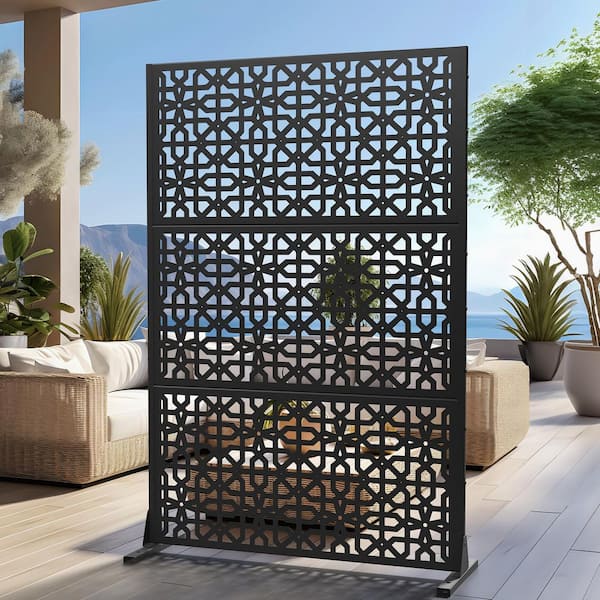 Dovelina 72 in.H x 47 in.W Laser Cut Metal Wall Sculptures Black Perilla Pattern Outdoor Privacy Screen